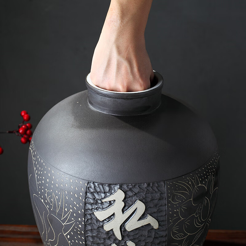 景德镇陶瓷酒坛子5/10/20/50斤装密封酒罐家用存泡酒专用空酒瓶缸 20斤雕刻荷花私藏+龙头 底座