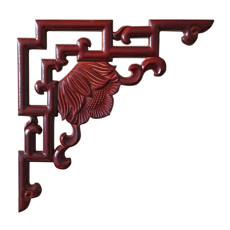 木雕花欧式角花中式仿古装修实木线条吊顶枪角镂空贴莲花梁托 40*40cm