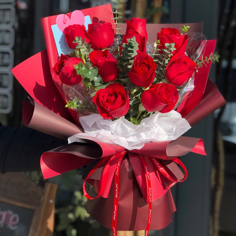艾瑞莉娅鲜花速递全国同城配送11朵红玫瑰花束送女友生日礼物 11朵红