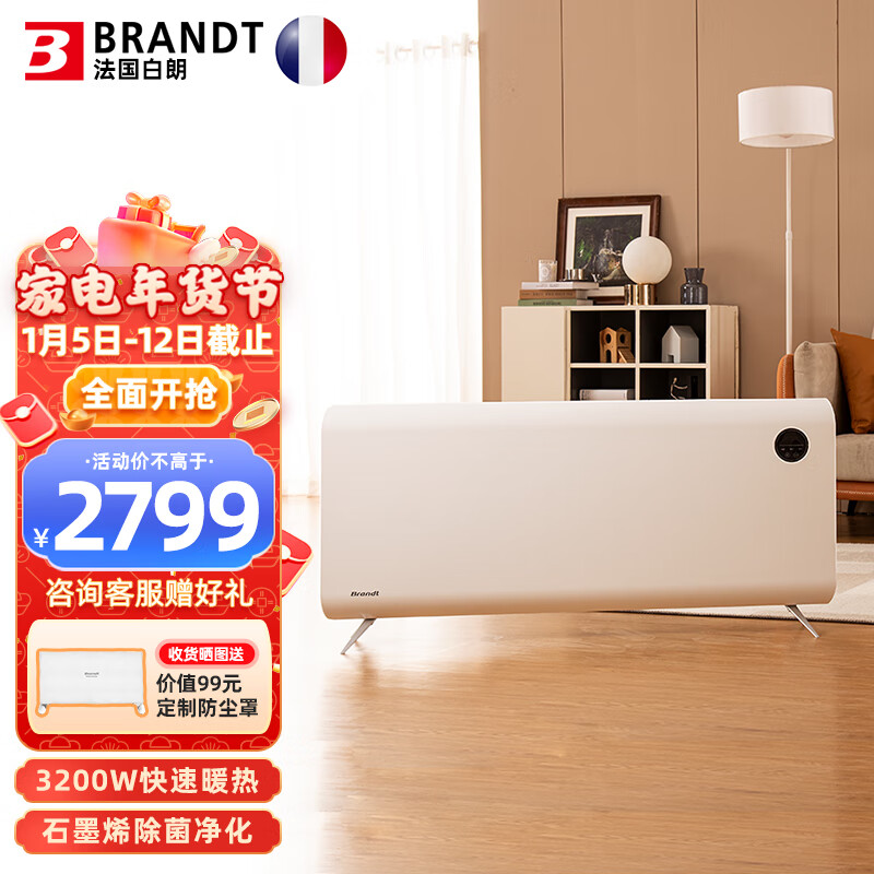 白朗(Brandt)取暖器家用石墨烯恒温 3200W大功率轻音速热电暖器 对流循环加热欧式快热炉语音控制电暖气片