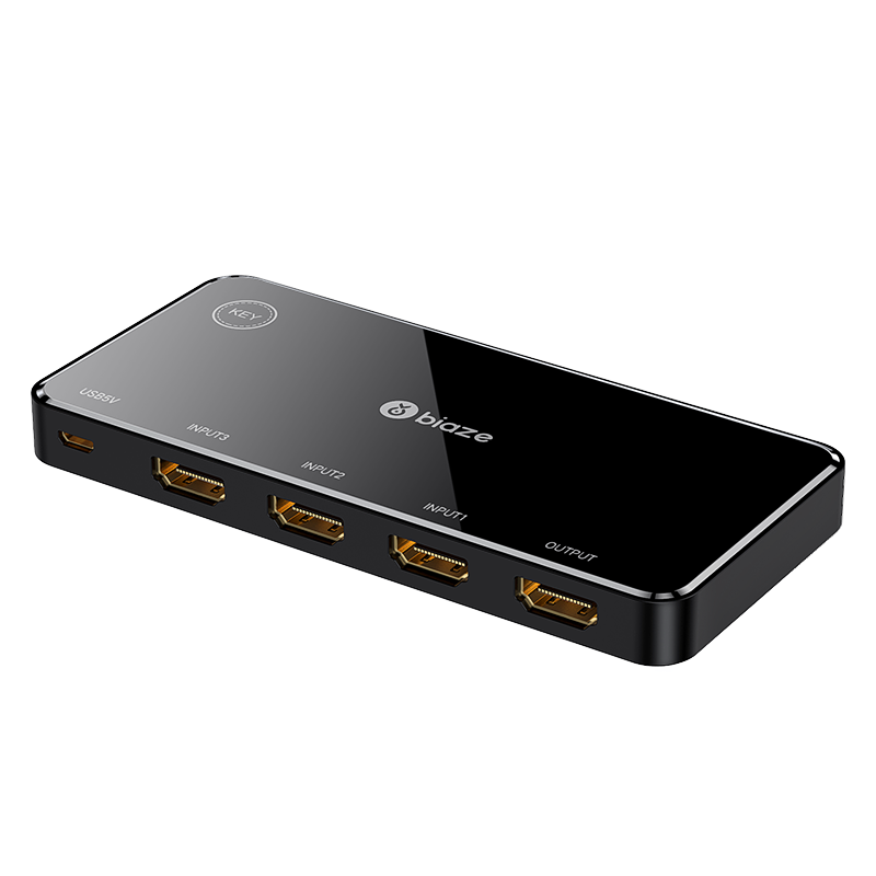 毕亚兹 HDMI切换器三进一出2.0版 3进1出4K60Hz切屏器带遥控器 笔记本电脑接电视投影仪共享显示器 2.0切换器