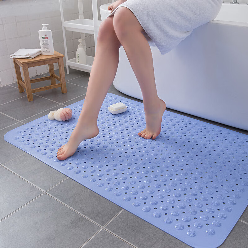 Rui.B浴室防滑垫孕妇老人洗澡淋浴房按摩吸盘防滑防摔垫卫生间防滑地垫 蓝色 80*120cm大尺寸
