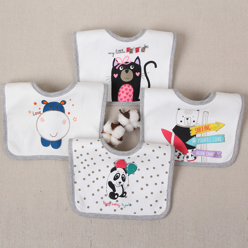 小宝宝防水围嘴围兜吃饭长方梯形卡通流口水喝奶戴的围涎 四条