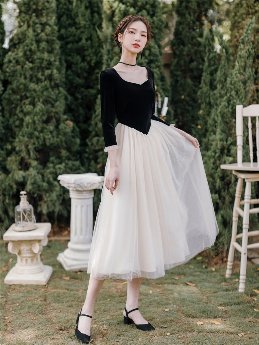 糜岚公主裙蓬蓬裙迪士尼在逃公主连衣裙子女纱裙赫本风礼服 黑色 s