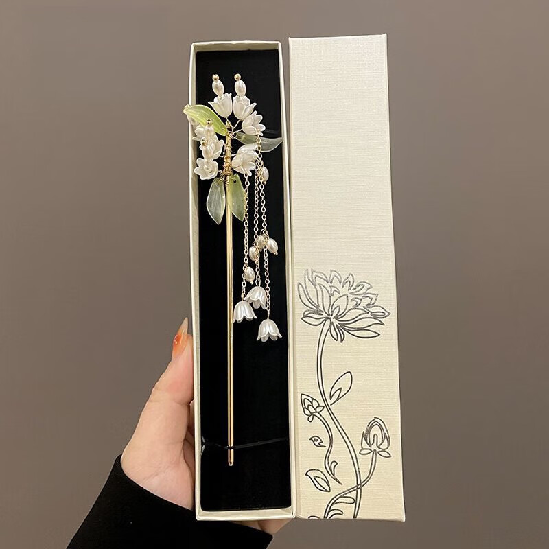 梵缇娅发簪盒古风簪子女玉簪流苏步摇新中式山茶花老婆女友礼物 【礼盒款】铃兰