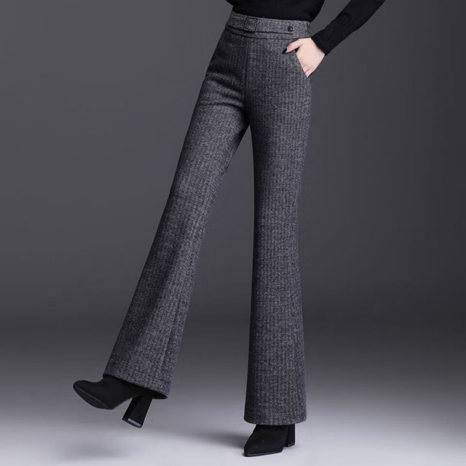 毛呢裤子冬季微喇叭裤2022新款高腰显瘦坠感百搭休闲长裤女 深灰色 m