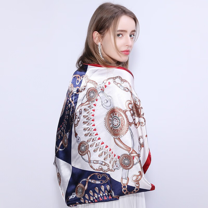 达芬奇密码 春秋季薄款大方巾女韩国百搭丝巾空姐领巾外搭防晒 经典恋饰 蓝色