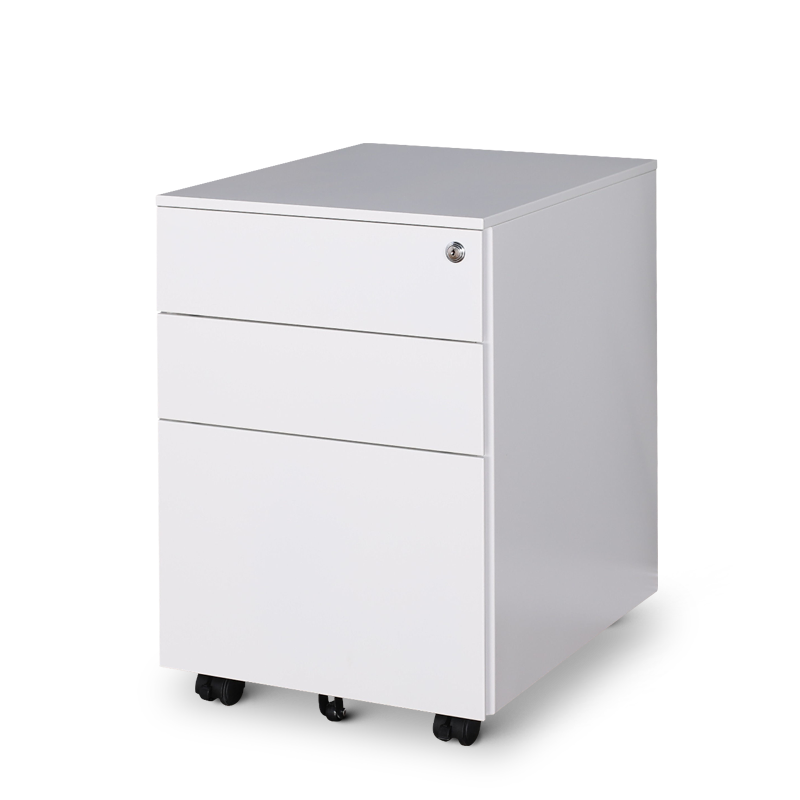 洛来宝 钢制活动柜 可移动抽屉式办公资料文件柜打印机挂快捞桌下矮柜 侧开三抽白色