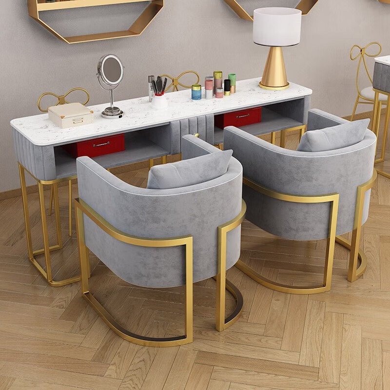 达儿旅高端美甲桌椅套装组合现代网红单双人修甲台大理石经济美容店