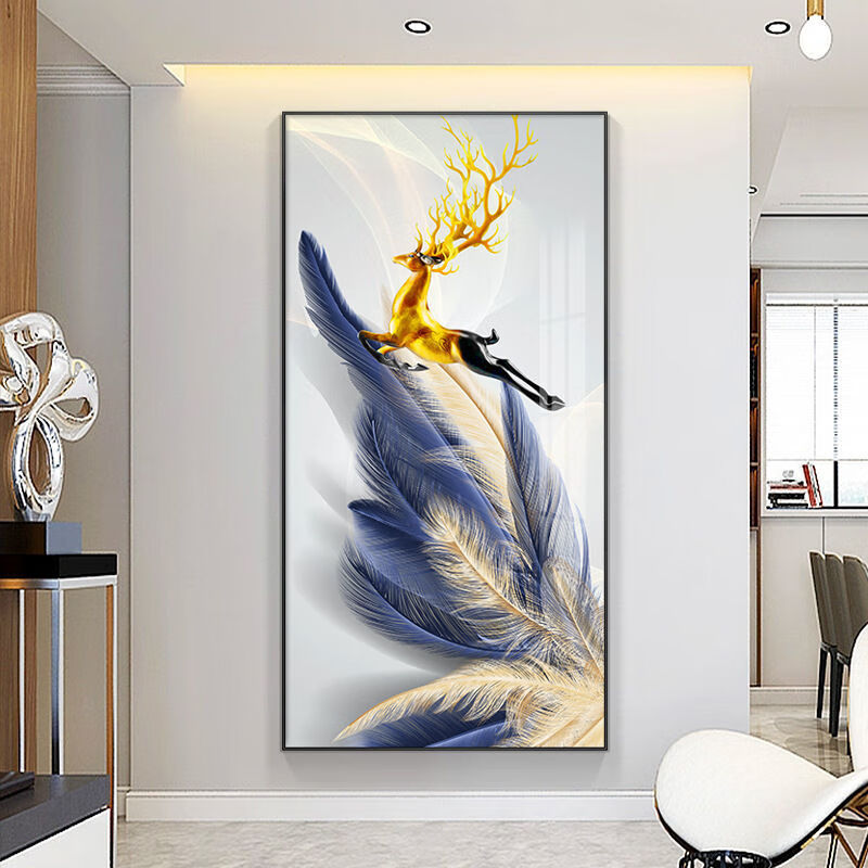 【现代风装饰画】轻奢玄关装饰画时尚羽毛走廊过道挂画现代简约大气墙