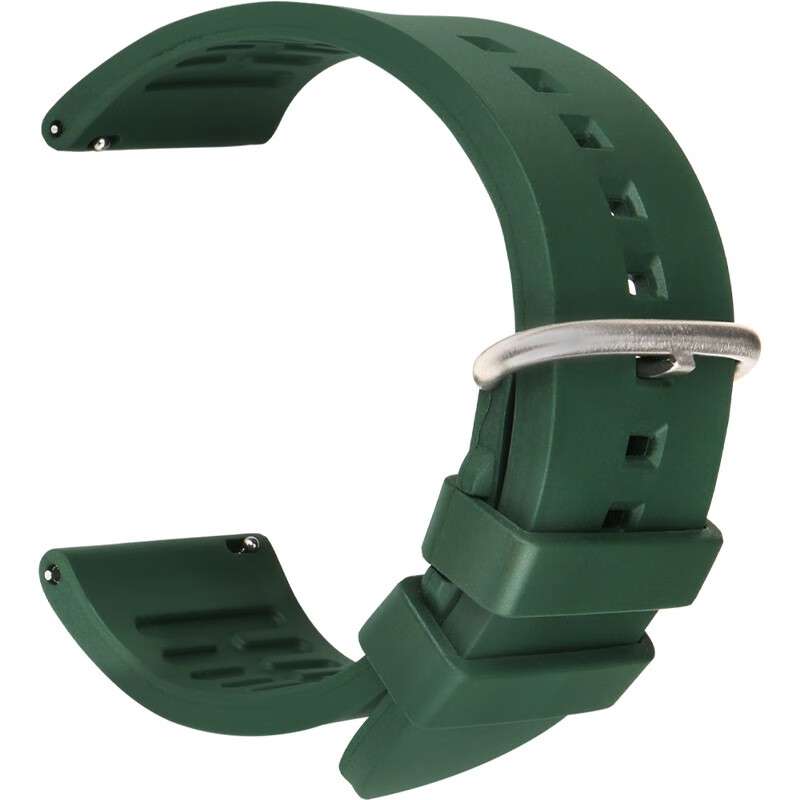 氟橡胶表带男快拆运动硅胶表链代用绿水鬼卡西欧精工西铁城天梭华为GT22mm 20mm手表带 绿色+银扣 21mm
