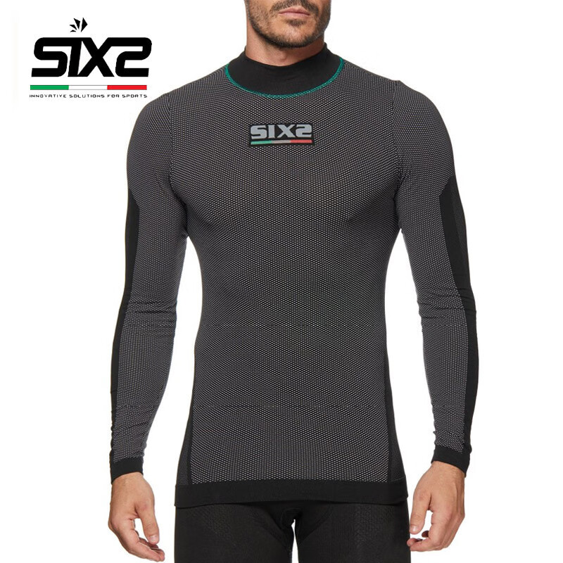 SIXS TS3L 春夏秋薄款运动衣 高领长袖 碳纤维面料 滑雪 跑步 摩托车 运动内衣 吸汗快干保暖舒适 黑色 S号