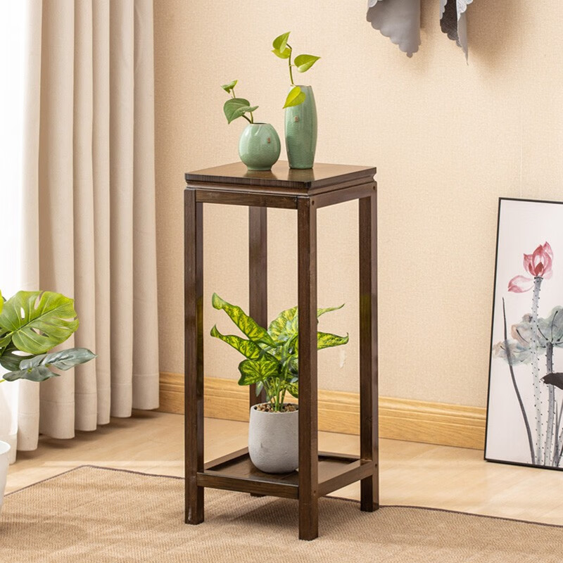 九夫人楠竹客厅中式花架室内花盆栽架落地式吊兰架仿古花几中式阳台花架子绿萝吊兰盆栽架 中号胡桃色仿古花台 无抽屉