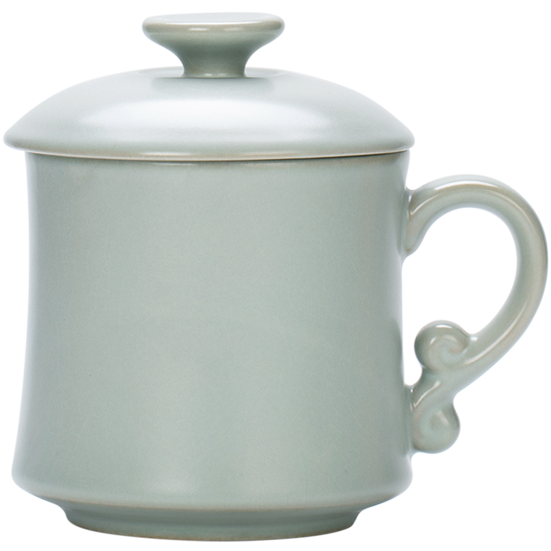 汝道汝窯辦公杯汝瓷茶杯老板杯茶杯帶蓋泡茶杯個(gè)人杯茶道禮品陶瓷水杯 汝窯禪意杯425ML