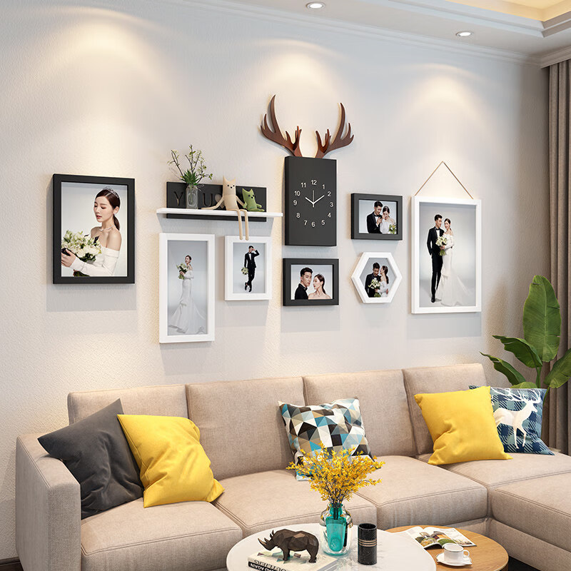 照片墙装饰客厅实木相框墙免打孔婚纱照组合相框挂墙创意网红相册