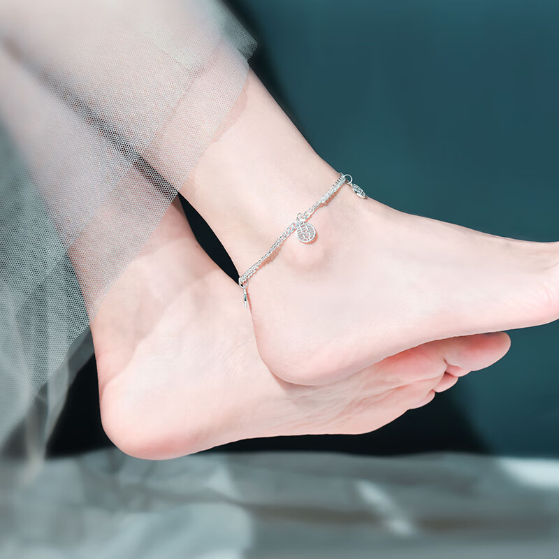 龙姑娘新款990足银脚链女中国风文字设计平安喜乐结实脚踝链个性银脚