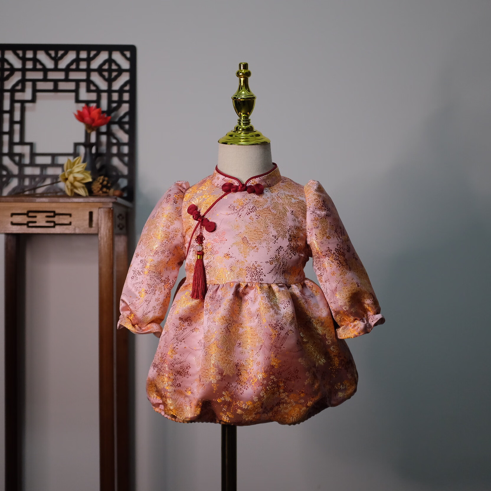 屏山人拜年服冬季唐装过年生日宴女宝宝抓周周岁礼服哈衣包屁衣 粉 80