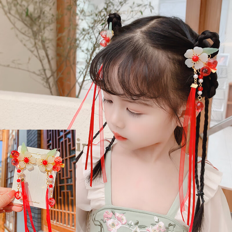 聪蝶2022年新款汉服头饰儿童中国风蝴蝶可爱发夹女孩飘带原创古风发饰