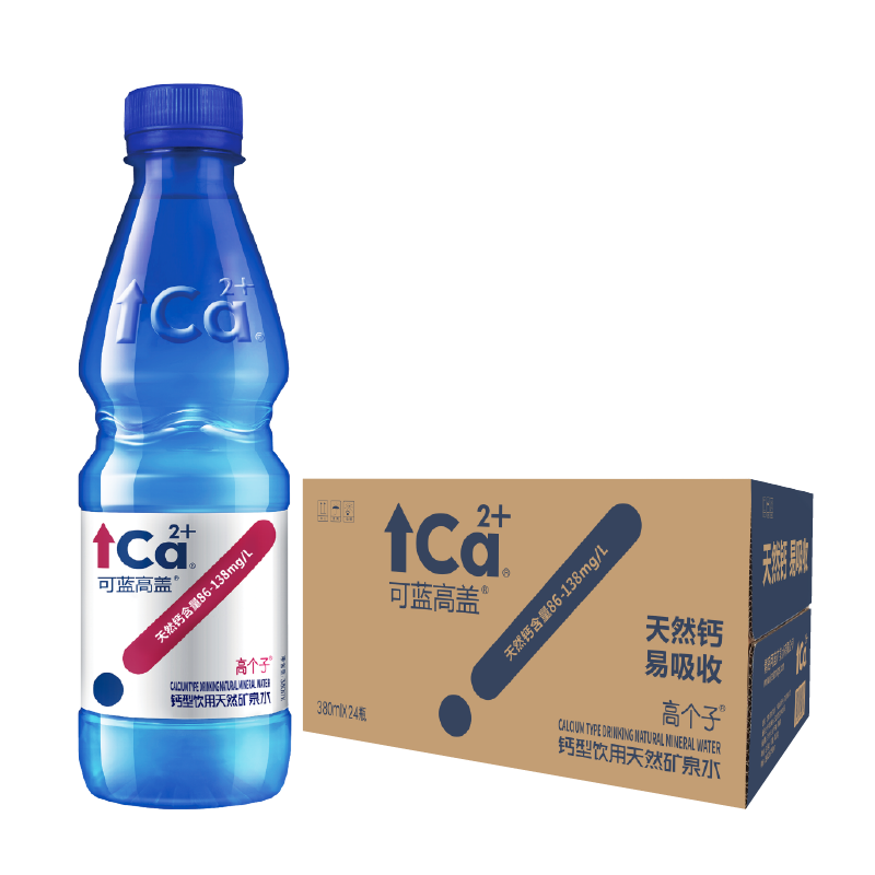 可藍高蓋鈣型飲用天然礦泉水偏硅酸鍶天然鈣易吸收家庭380ml*12瓶/箱 380ml*12瓶/1箱