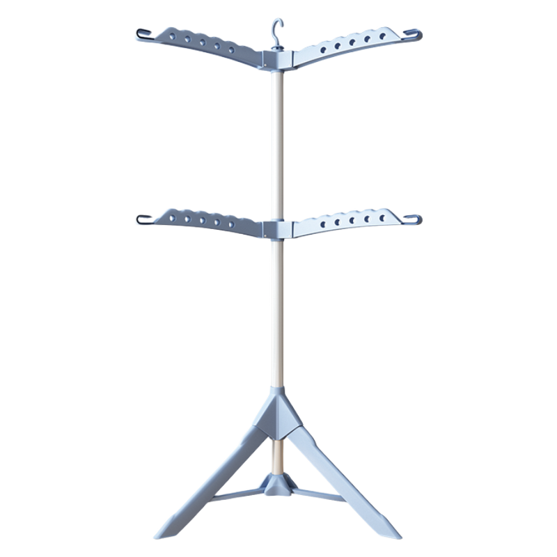 豪美佳 晾衣架落地折叠家用室内伸缩晾衣杆衣服架阳台晒衣架毛巾架婴幼儿尿布架宝宝凉衣架多功能简易衣架子 三翅膀 不锈钢管 雾霾蓝【可升降旋转+防风夹】