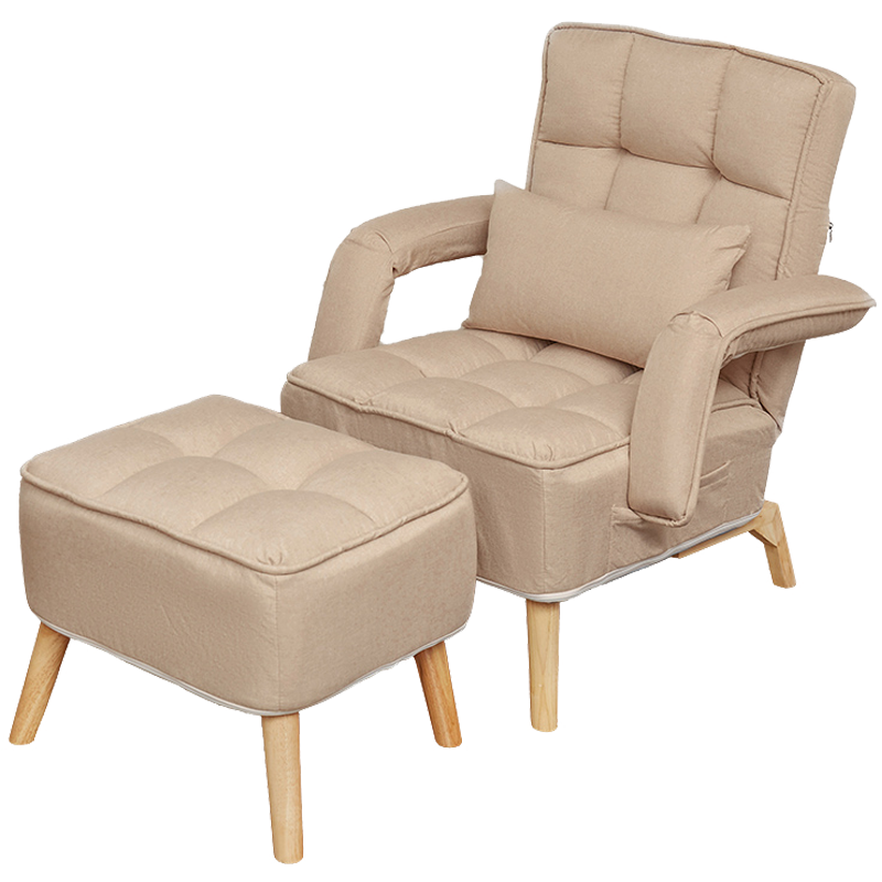 懒悠悠 懒人沙发椅子 单人可折叠现代简约阳台卧室客厅小沙发小户型喂奶休闲简易可拆洗沙发躺椅 【升级尊享款】卡其色+脚蹬