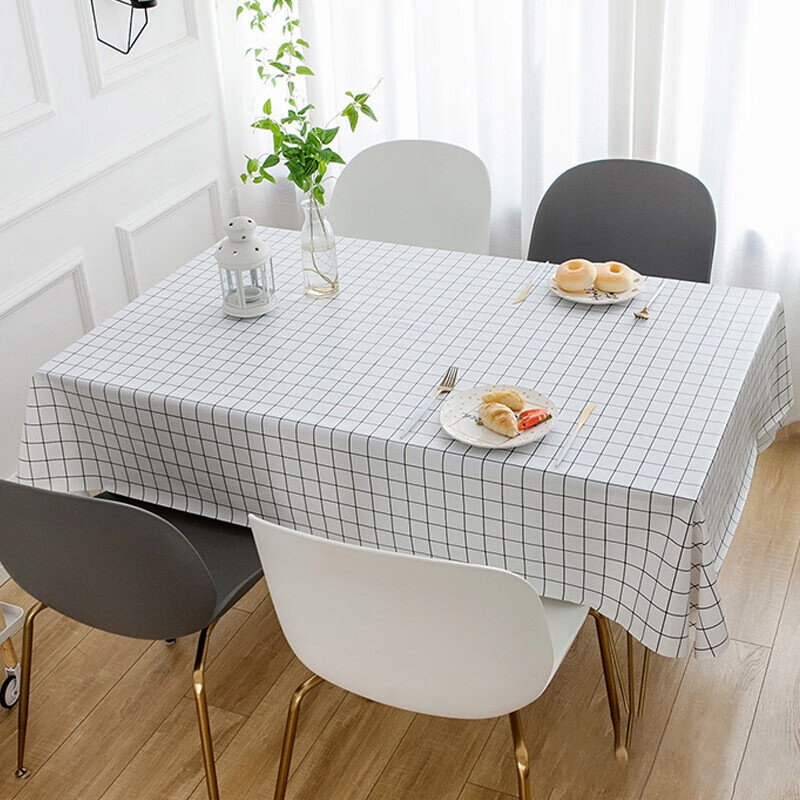 宫薰 方格餐桌布防水防烫防油免洗pvc桌布套布居家日用茶几桌布 白色