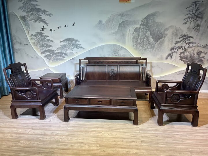 龙遥鹿格木实木沙发 沙发菠萝格纯实木新古典丹凤五件格木金花梨客