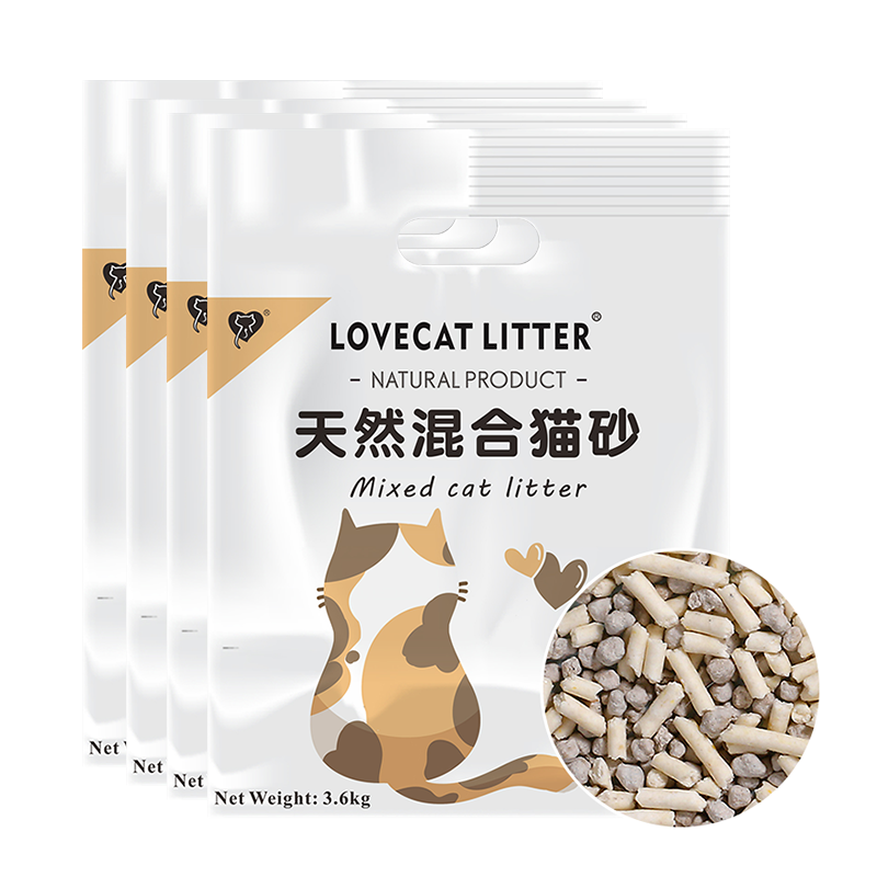 【北京发货】lovecat 爱宠爱猫豆腐猫砂 N1里兜小佩同厂猫砂祛味除臭吸水植物豆腐砂 混合猫砂3.6kg*4（14.4kg）