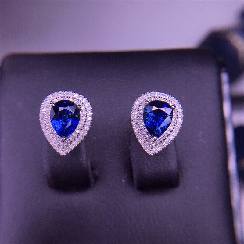 墨辰珠宝1.85克拉天然极美无烧蓝宝石耳钉耳饰18K金镶嵌钻石附证书