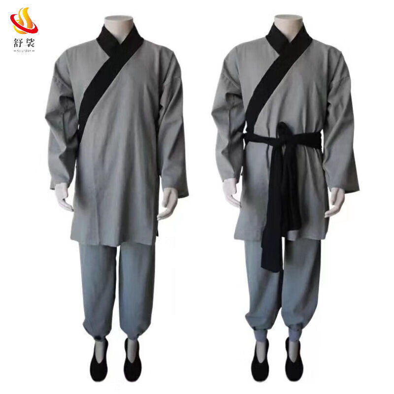 舒裟古代漢服平民百姓乞丐服演出服老爺爺貧苦農民表演服裝補丁裝 灰色 160