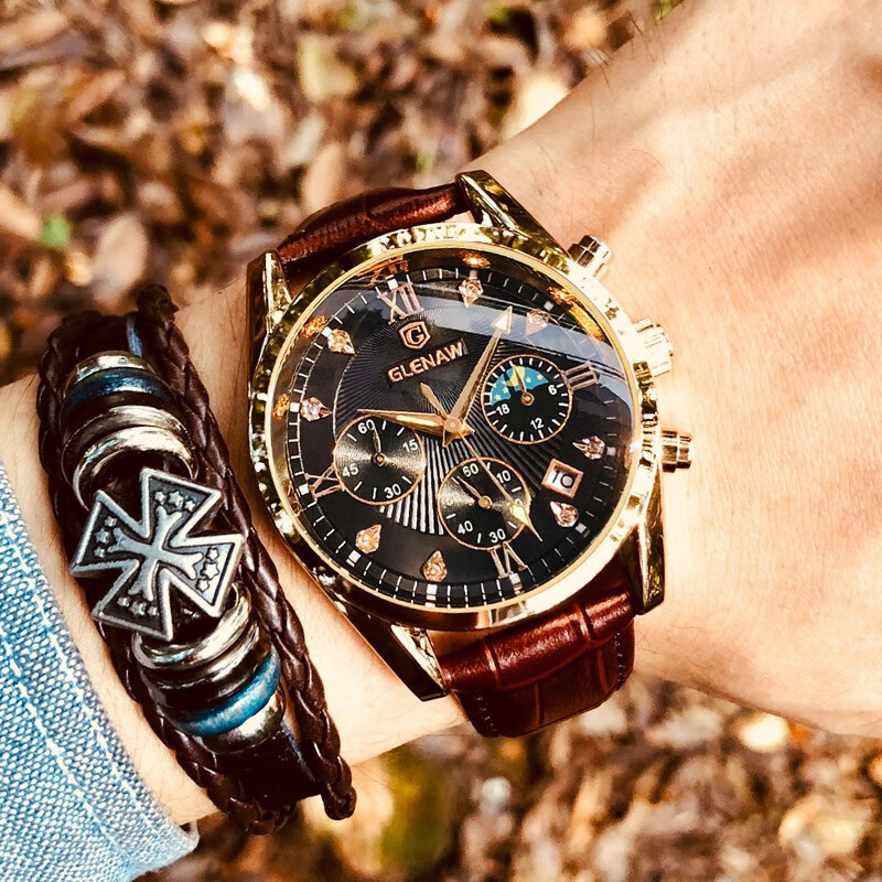 格伦品牌手表男青少年防水多功能机械表时尚潮流学生运动石英男士手表