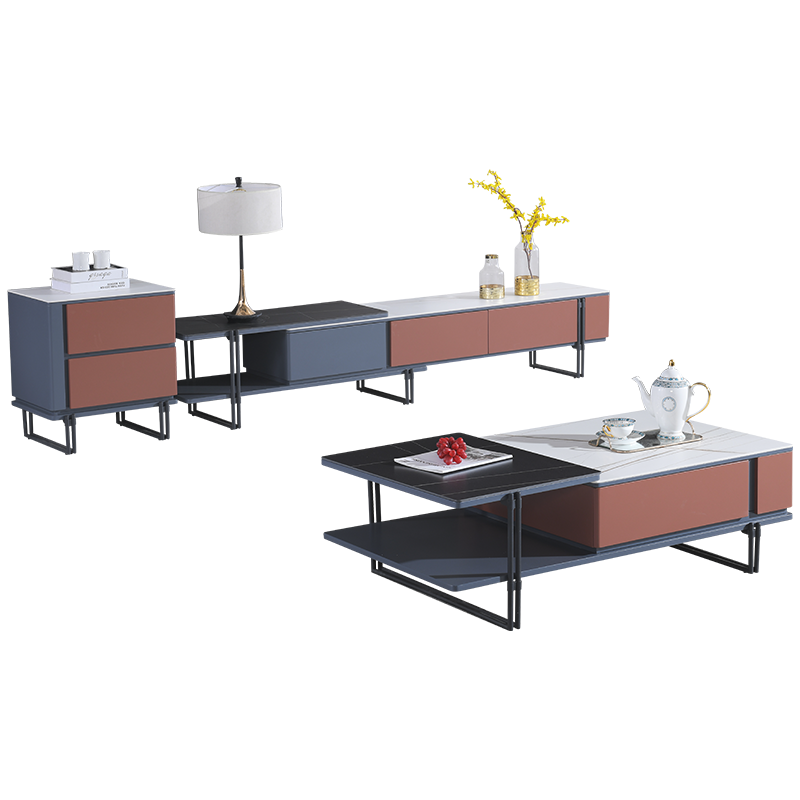 特伦顿 意式电视柜茶几组合 极简风格岩板台面客厅家具套装 茶几 组装