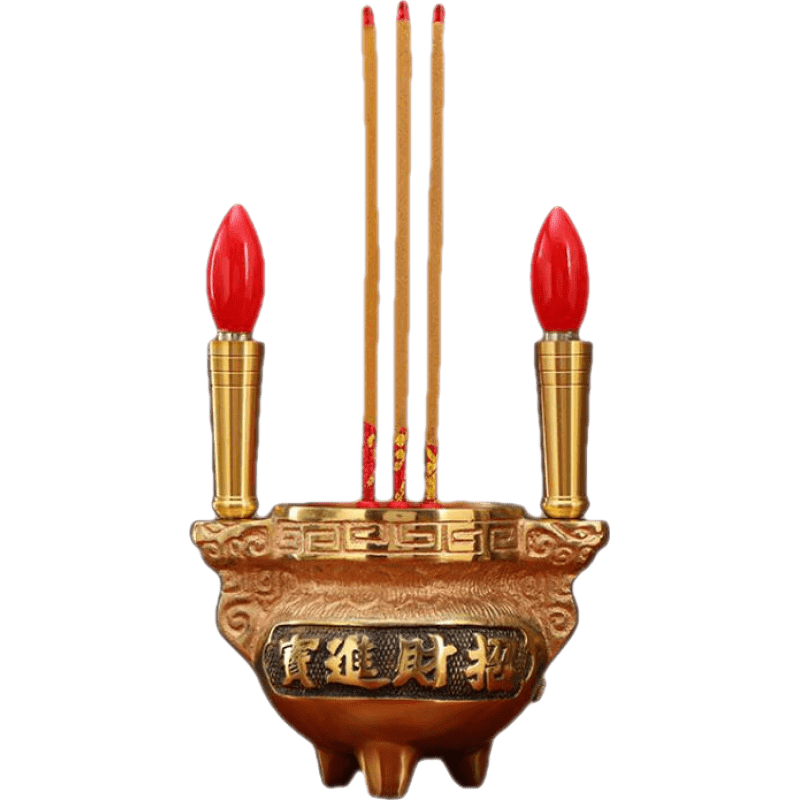 吉祥緣 純黃銅電香爐家用電子蠟燭燈供財(cái)神爺關(guān)公祖先保家仙香火用品 純銅電香爐(有蠟燭) 3.5英寸