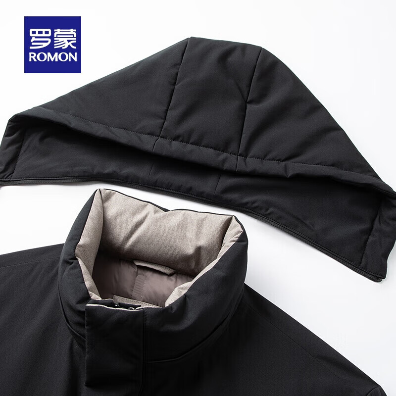 罗蒙(ROMON)可拆卸连帽加厚羽绒服男士冬季中老年保暖短款防寒服外套爸爸装 宝石黑 L (175) 适合120-135斤