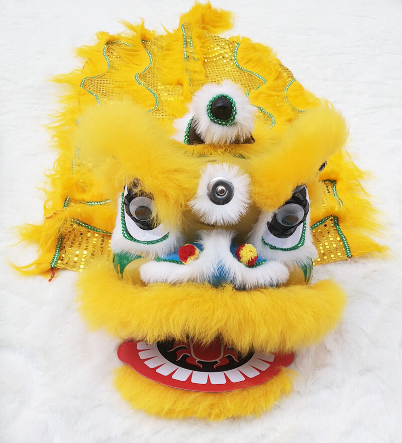 园表演道具塑料舞狮醒狮子舞狮子舞狮头 黄色6寸经典羊毛 精美尾巴款