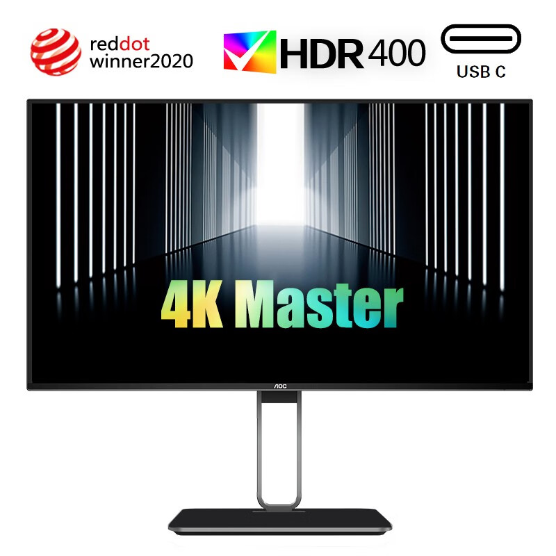 AOC 27英寸 4K AH-IPS四边微边 HDR400认证 Type-C接口 65W笔记本充电 双向旋转升降 电脑显示器 U27U2D