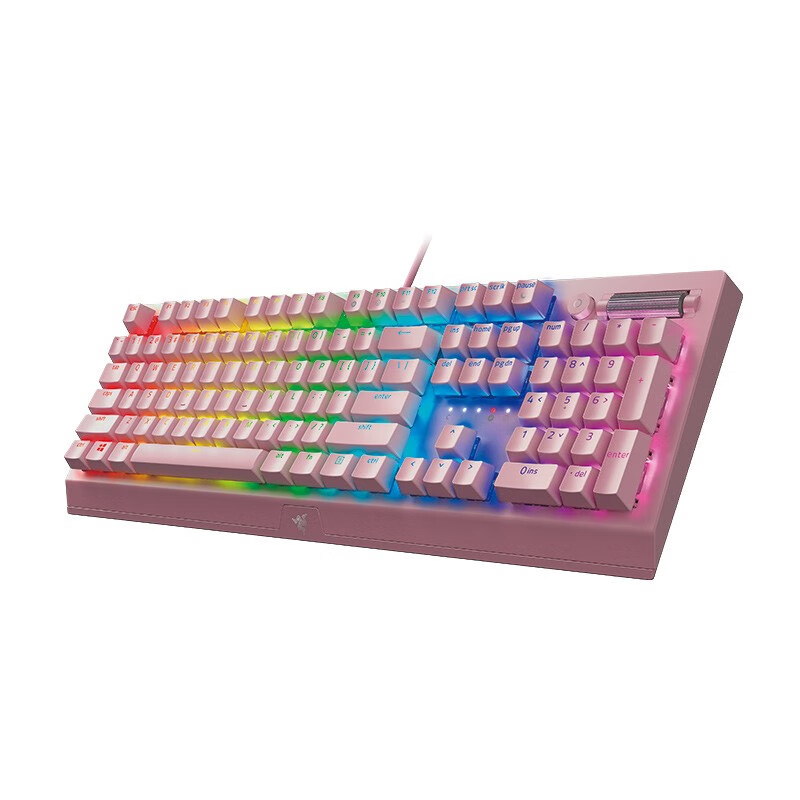 雷蛇 Razer 黑寡妇V3 机械键盘 游戏键盘 104键 RGB背光 游戏电竞 粉晶 绿轴 带腕托