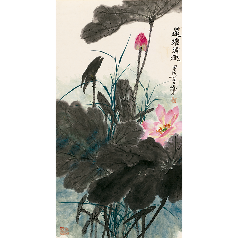 姿翰超高清微喷装饰画 乔木乔大年 写意花鸟画国画荷花 莲塘清趣图