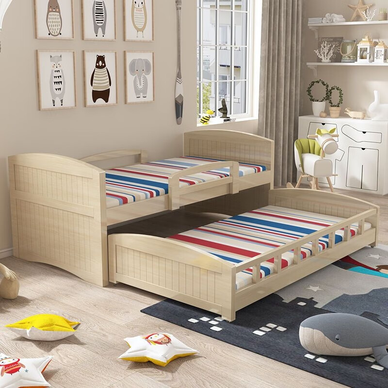 澳颜莱爬梯 拖抽高低床 实木拖床抽拉床拖床高低床带拖床推拉床伸缩床