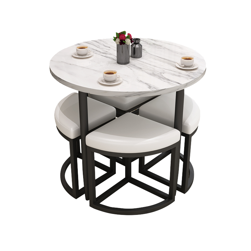 AEY 简约休闲洽谈桌椅组合店铺会客接待奶茶桌椅现代小圆餐桌椅 一桌四椅80仿大理石桌面