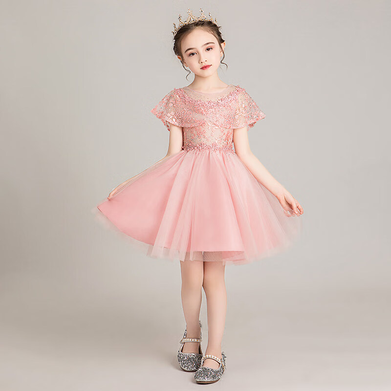 apfelbaum女童生日公主裙蓬蓬纱儿童主持人花童婚礼小女孩晚礼服钢琴演出服 豆沙色短款 110cm高性价比高么？