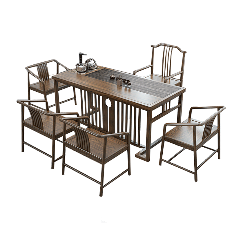 青度轩 新中式茶桌椅组合实木茶几茶台茶桌茶艺桌乌金石木纹石茶盘简约现代客厅喝茶泡茶桌 单桌(大石盘) 1.6米