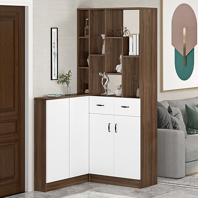 强匠木业定制新款家用门口玄关鞋柜转角组合带换鞋凳拐角柜高柜隔断间