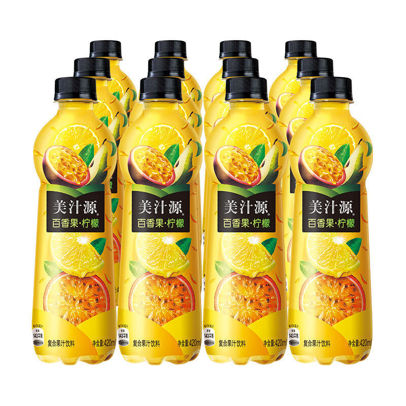 美汁源百香果柠檬复合果汁饮料420ml*12瓶装整箱可口可乐饮品