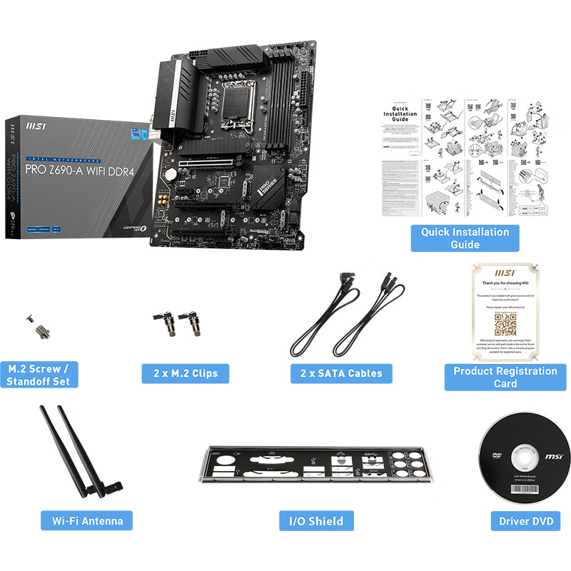 微星(MSI)PRO Z690-A WIFI DDR4电脑主板 支持CPU12700KF/12700K/12600K/12600KF（INTEL Z690 /LGA 1700）