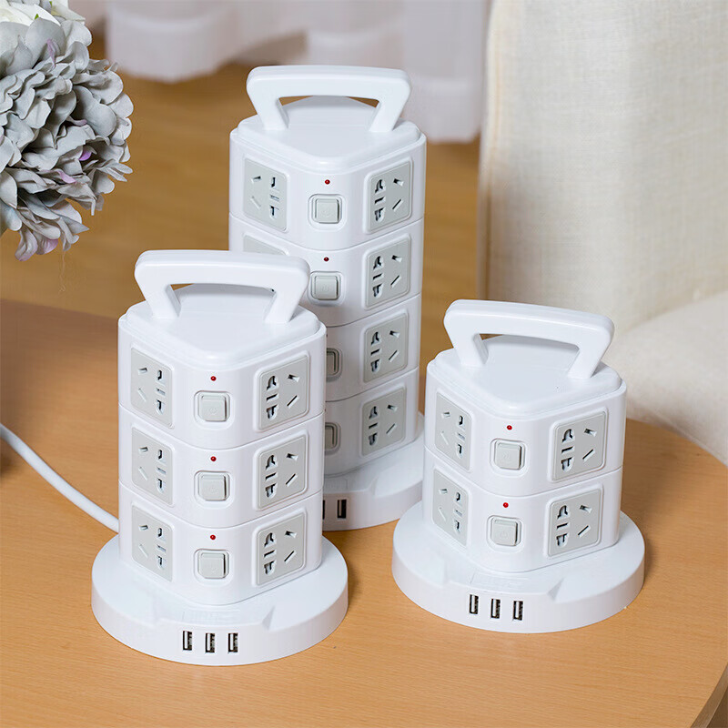 电板插座多头插座立式插座 带us用多功能立体插排 带线智能接线板塔式