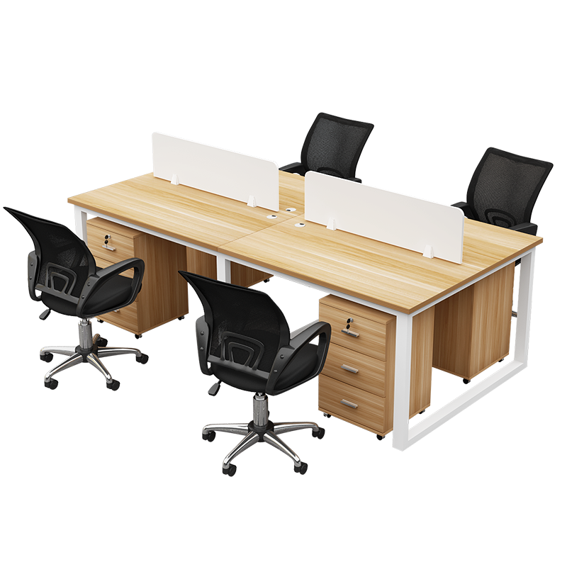 意尚格 办公桌椅组合职员桌工位4/6简约单双四人位员工屏风电脑桌 黑色钢架+白色板 四人位