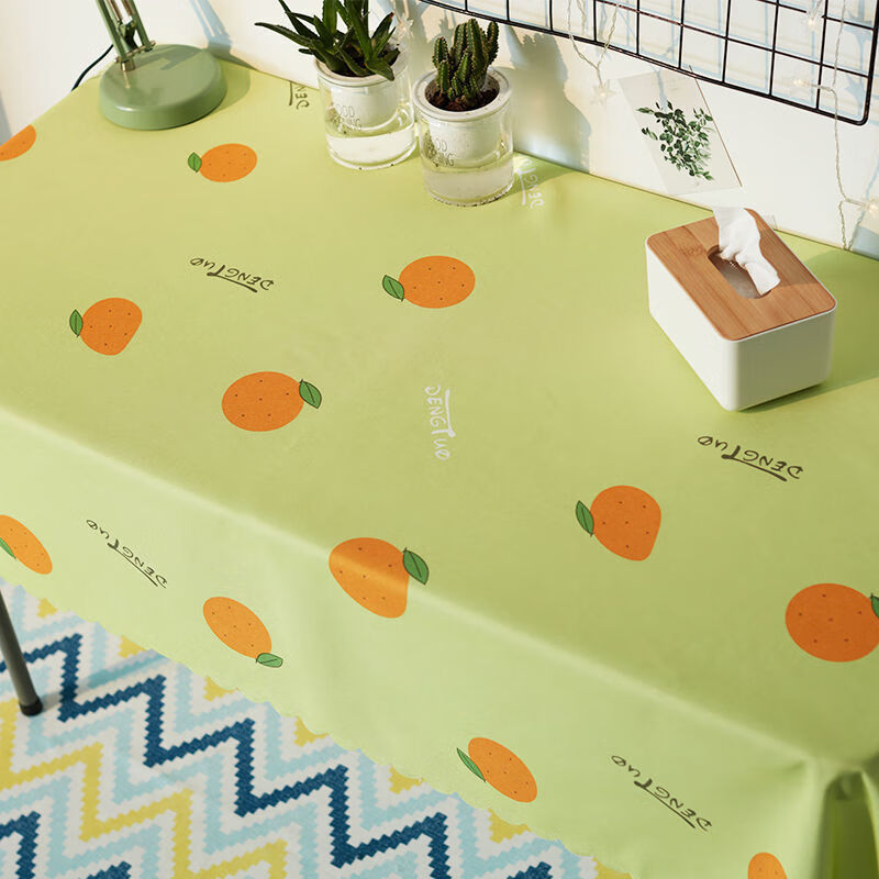 桌布布艺防水防烫少女心学生茶几垫桌子垫长方形台布桌布 绿橘子 110*170cm