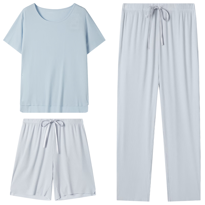 舒雅【3A抑菌】女50S莫代尔短袖短裤七分裤三件套家居服套装