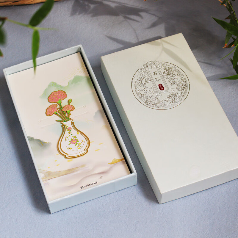 古典金属黄铜插瓶花卉书签牡丹百合康乃馨郁金香创意文艺礼品书签 康乃馨礼盒装